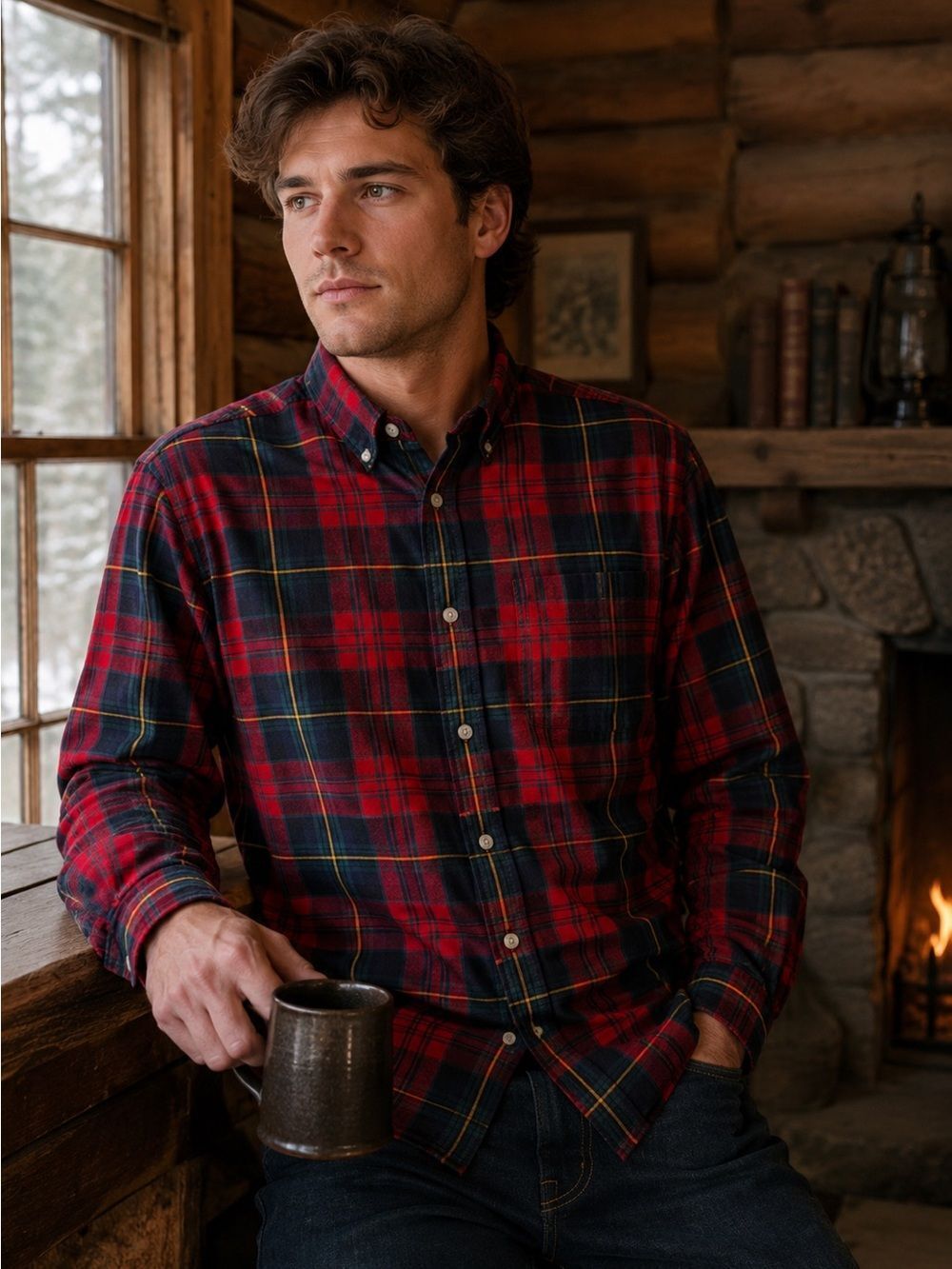 Turnbury Red Cotton Plaid Button Down Shirt Button Collar M 33